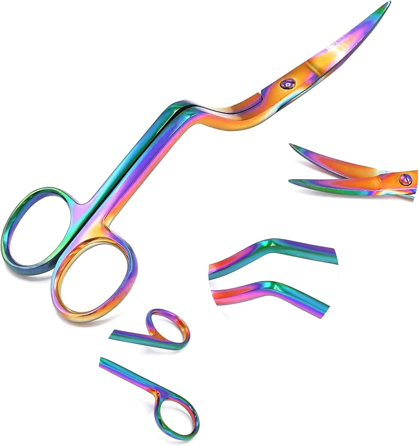 Multi Color Rainbow 6" Double Curve Embroidery and lace making Scissors, Perfect for snipping threads and removing unwanted stitches. By OdontoMed2011