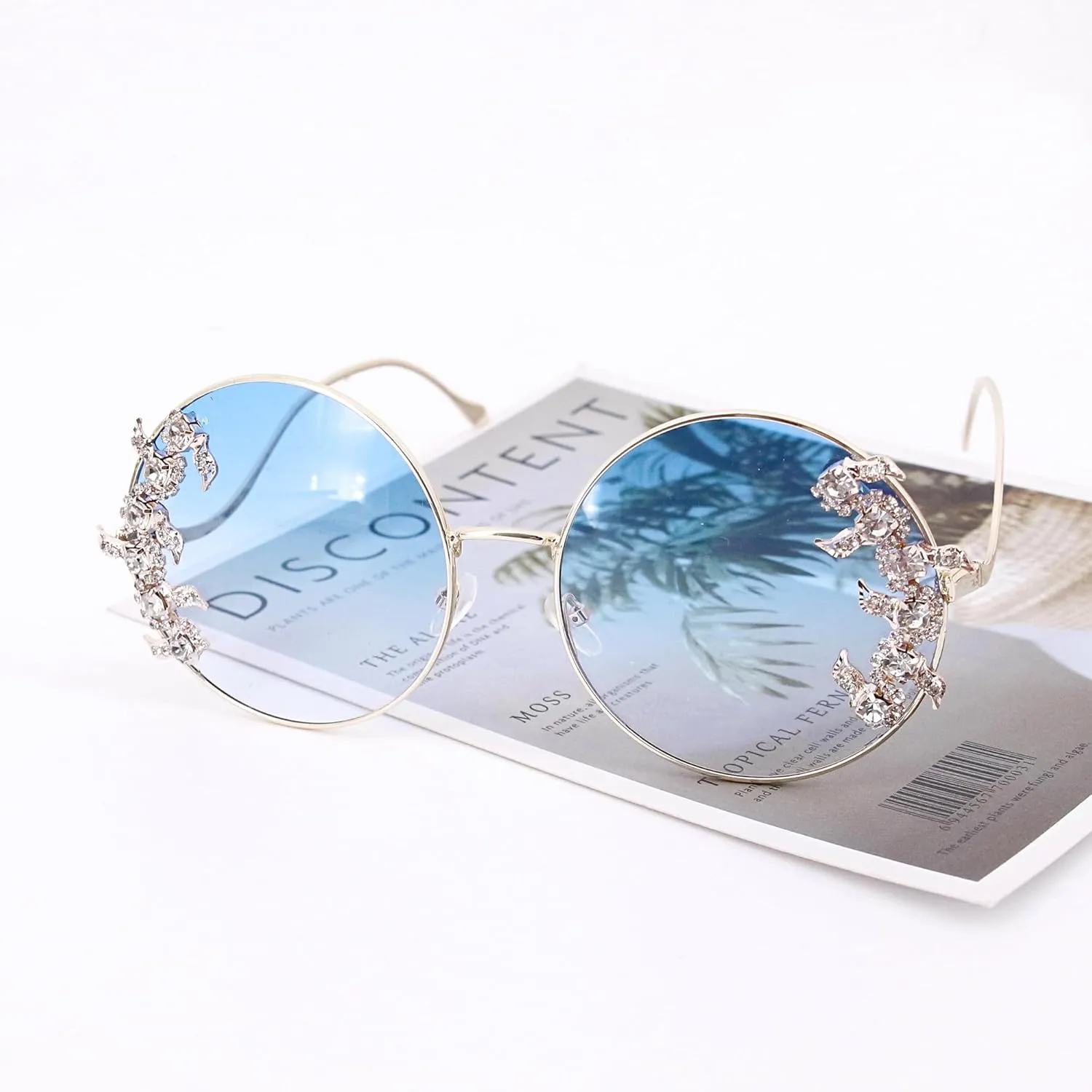 Naimo Round Sunglasses for Women Bling Rhinestone Metal Frame Sunglasses UV400 Circle Tinted Lens Glasses