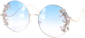 Naimo Round Sunglasses for Women Bling Rhinestone Metal Frame Sunglasses UV400 Circle Tinted Lens Glasses