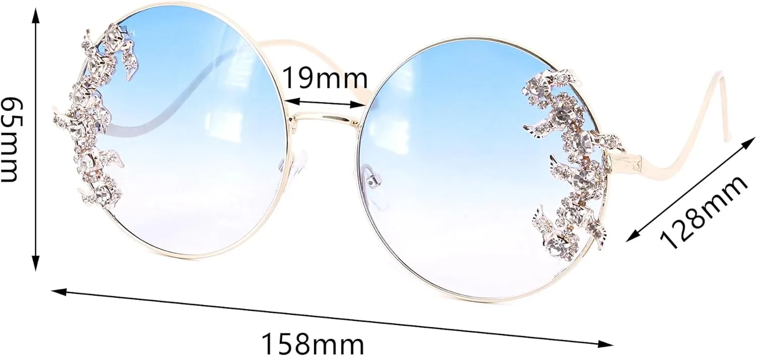 Naimo Round Sunglasses for Women Bling Rhinestone Metal Frame Sunglasses UV400 Circle Tinted Lens Glasses
