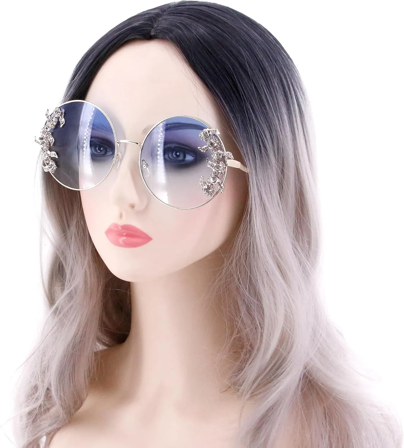 Naimo Round Sunglasses for Women Bling Rhinestone Metal Frame Sunglasses UV400 Circle Tinted Lens Glasses