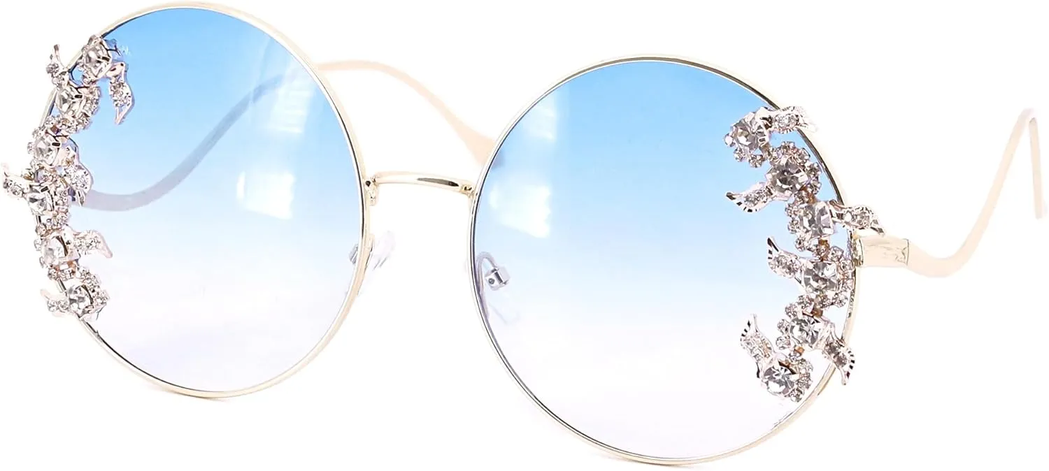 Naimo Round Sunglasses for Women Bling Rhinestone Metal Frame Sunglasses UV400 Circle Tinted Lens Glasses