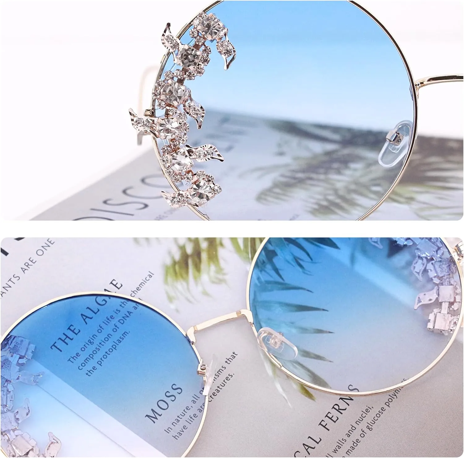 Naimo Round Sunglasses for Women Bling Rhinestone Metal Frame Sunglasses UV400 Circle Tinted Lens Glasses