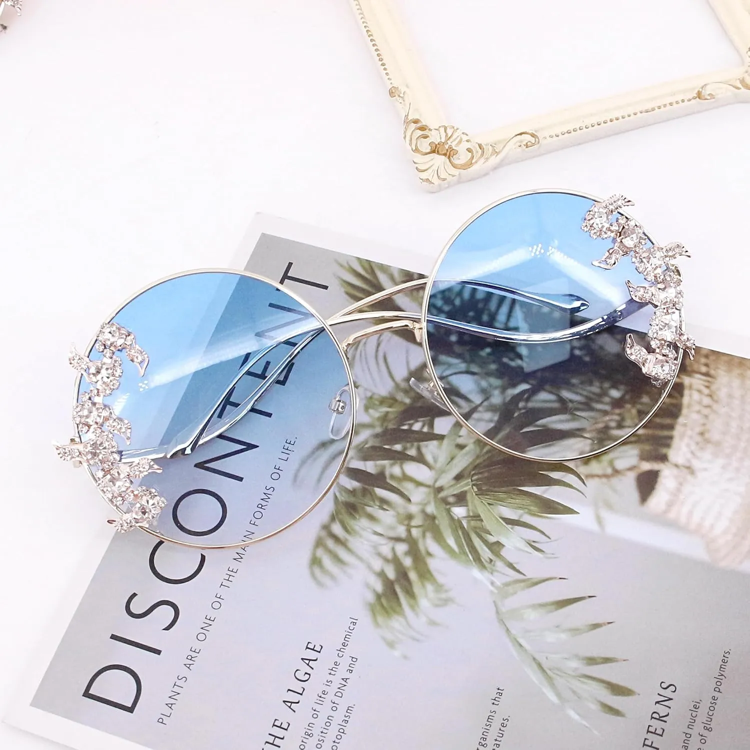 Naimo Round Sunglasses for Women Bling Rhinestone Metal Frame Sunglasses UV400 Circle Tinted Lens Glasses
