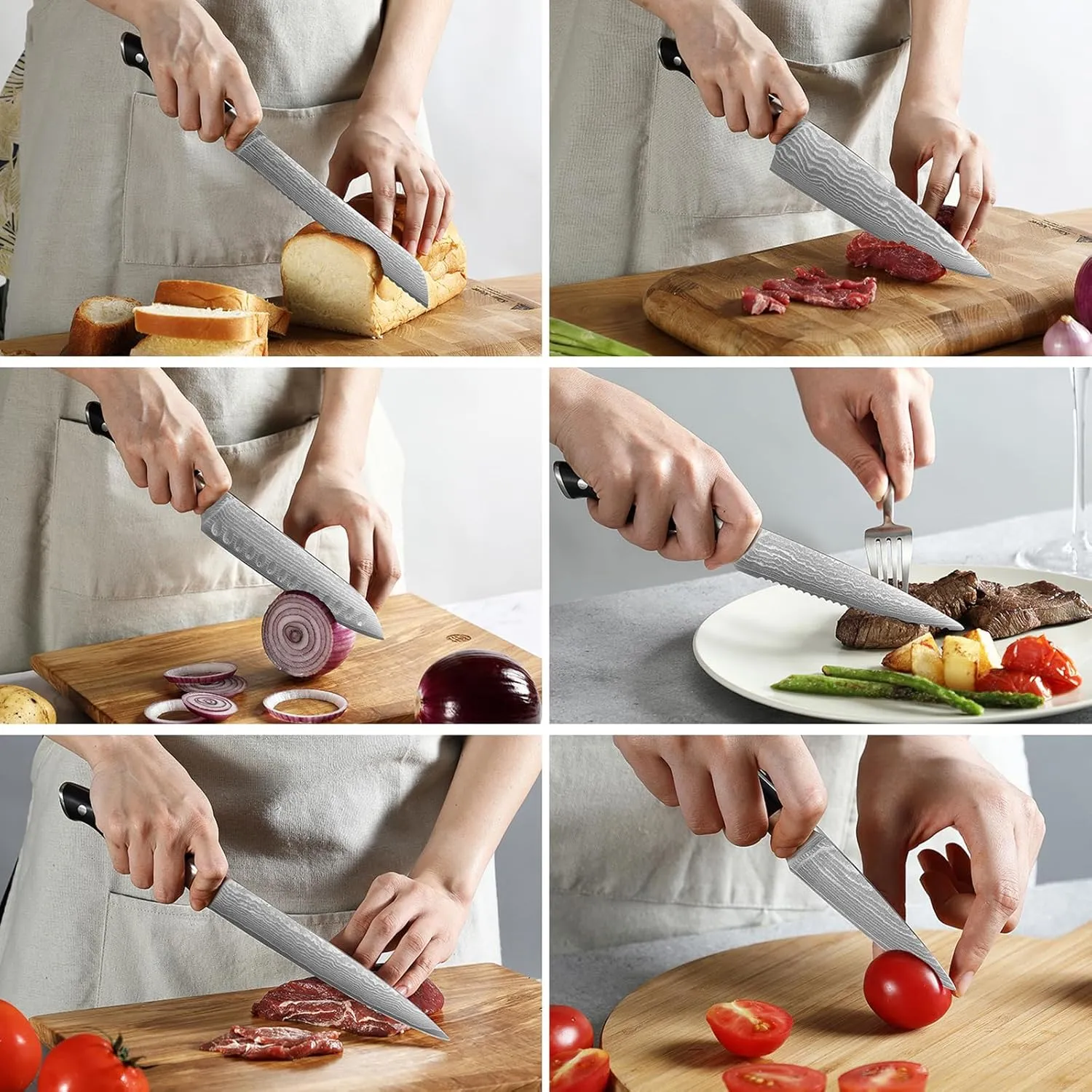 NANFANG BROTHERS Knife Set, 9 Pieces Damascus Kitchen Knife Set with Block, ABS Ergonomic Handle for Chef Knife Set, Knife Sharpener and Kitchen Shears, Knife Block Set