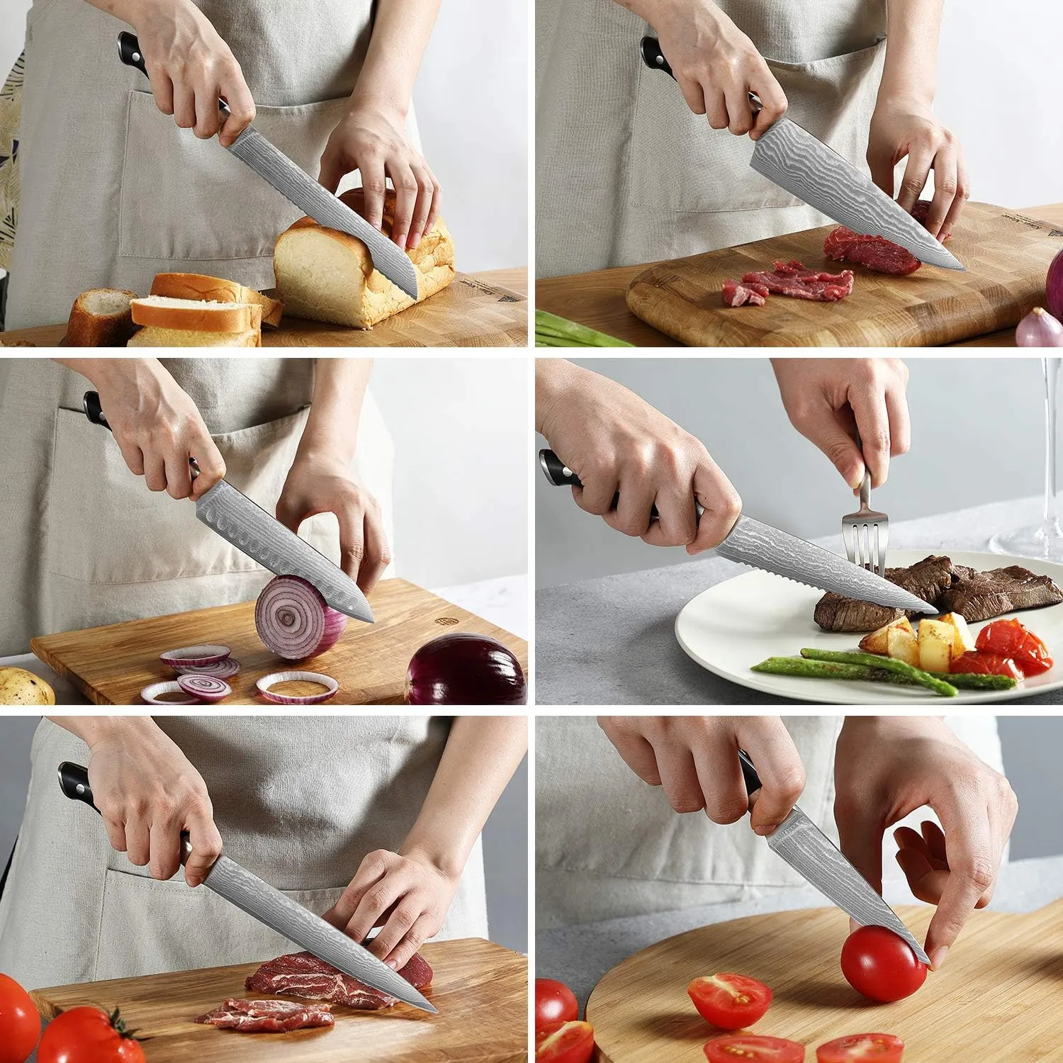 NANFANG BROTHERS Knife Sets, 9 Pieces Damascus Kitchen Knife Set with Block, ABS Ergonomic Handle for Chef Knife Set, Knife Sharpener and Kitchen Shears, Knife Block Set