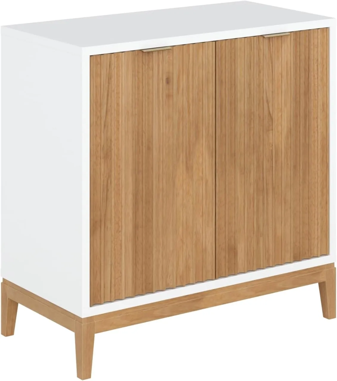Nathan James Jasper Modern Sideboard, Kitchen Storage Cabinet with Fluted Doors, Accent Storage for Kitchen or Living Room, White/Warm Pine