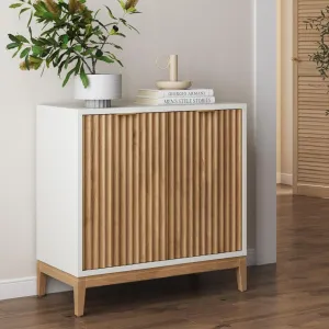 Nathan James Jasper Modern Sideboard, Kitchen Storage Cabinet with Fluted Doors, Accent Storage for Kitchen or Living Room, White/Warm Pine