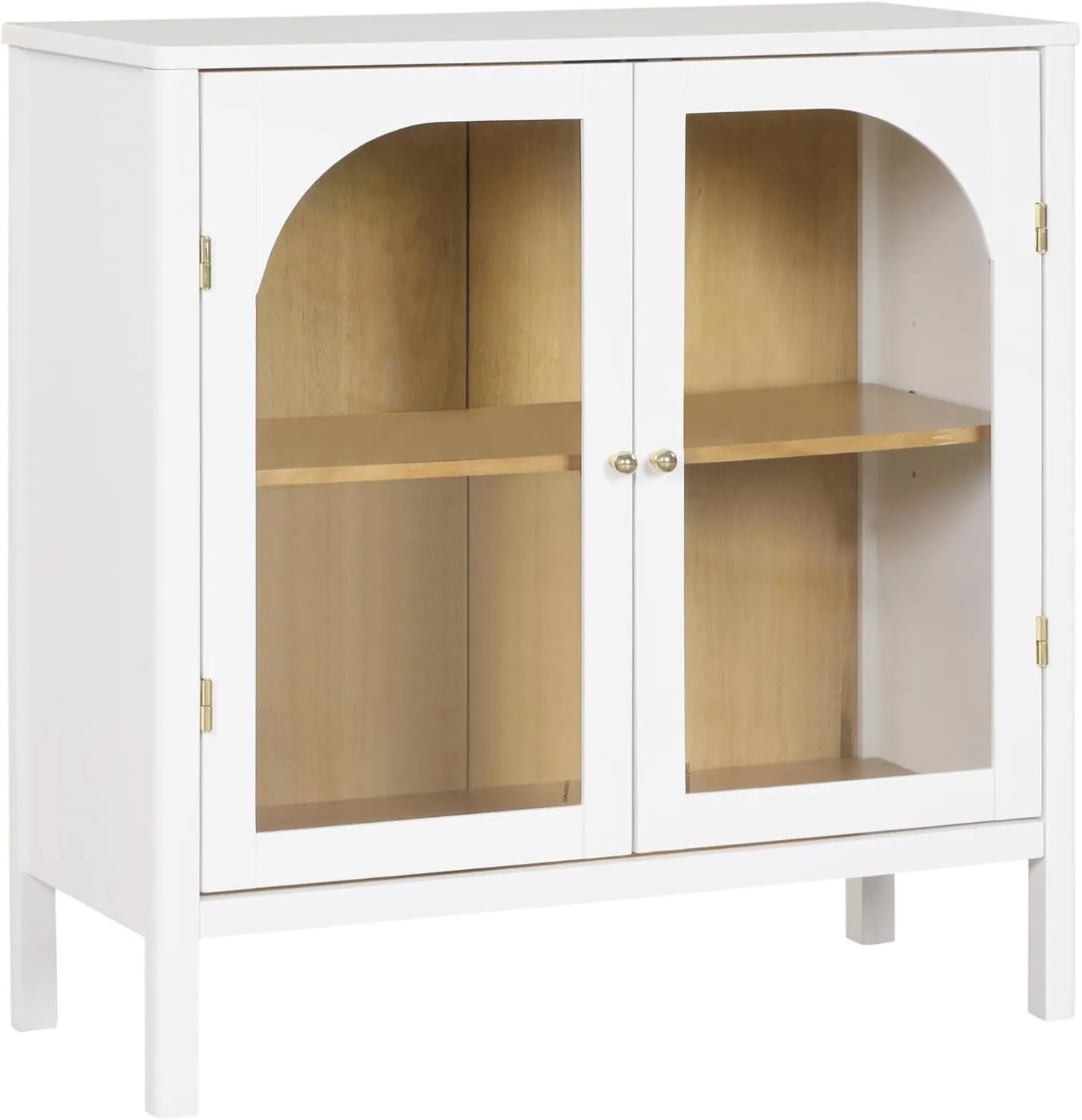 Nathan James Mason Storage Accent Cabinet Sideboard Buffet, Credenza with Glass Doors and Adjustable Shelf for Dining Room, Entryway and Living Room, Clear Glass/White/Light Oak