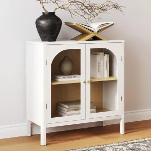 Nathan James Mason Storage Accent Cabinet Sideboard Buffet, Credenza with Glass Doors and Adjustable Shelf for Dining Room, Entryway and Living Room, Clear Glass/White/Light Oak