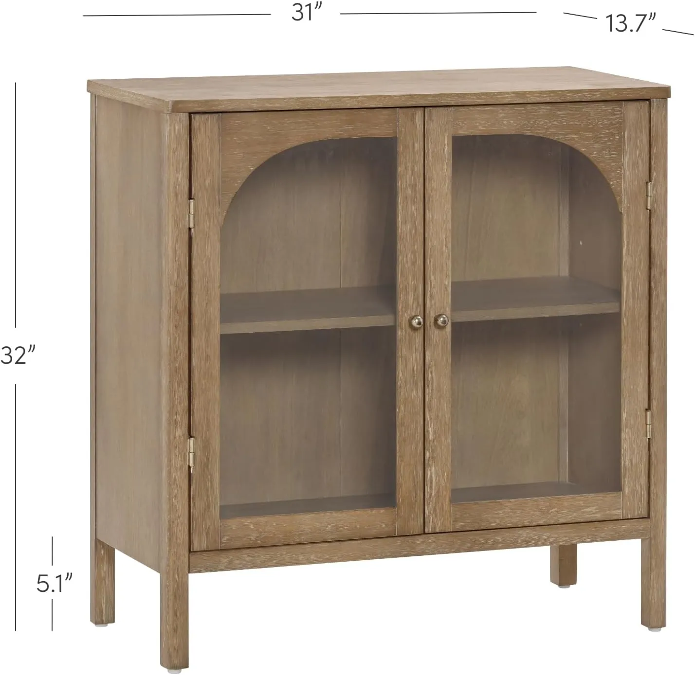 Nathan James Mason Storage Cabinet, Free Standing Accent Sideboard Buffet, Credenza with Glass Doors and Adjustable Shelf in Brushed Light Brown Wood for Dining Room, Entryway and Living Room