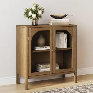 Nathan James Mason Storage Cabinet, Free Standing Accent Sideboard Buffet, Credenza with Glass Doors and Adjustable Shelf in Brushed Light Brown Wood for Dining Room, Entryway and Living Room