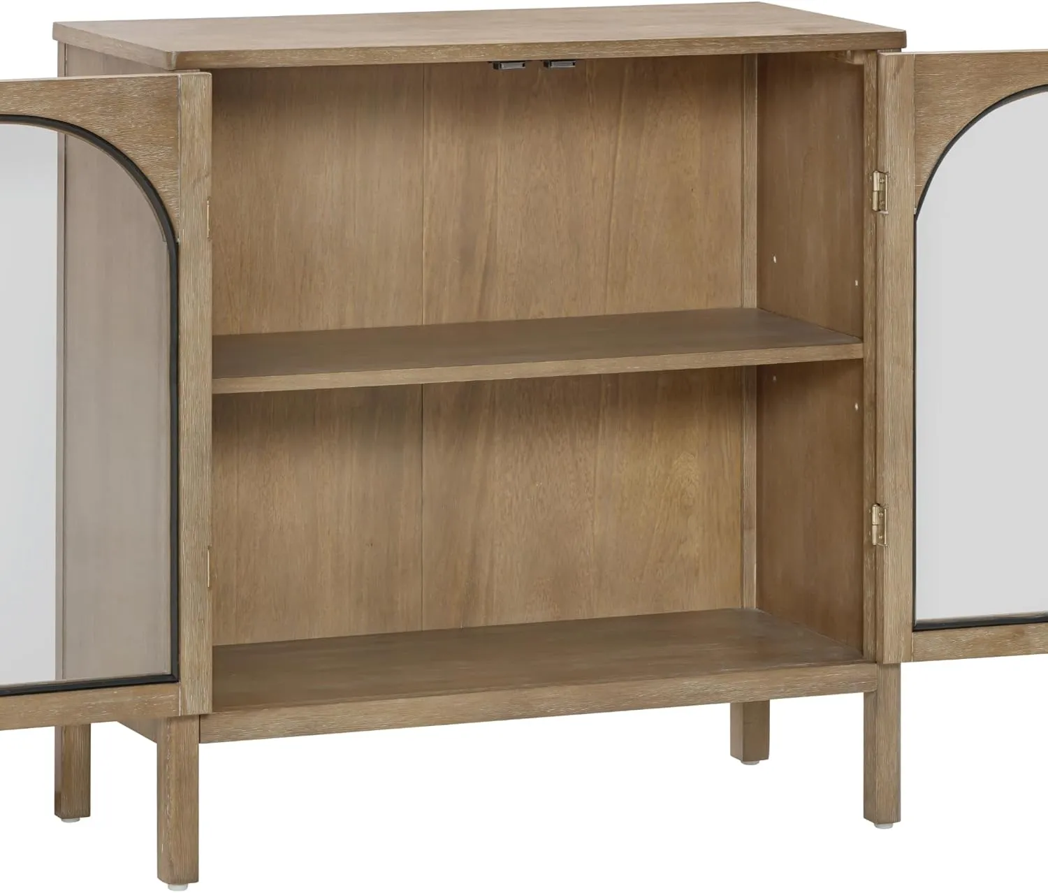 Nathan James Mason Storage Cabinet, Free Standing Accent Sideboard Buffet, Credenza with Glass Doors and Adjustable Shelf in Brushed Light Brown Wood for Dining Room, Entryway and Living Room