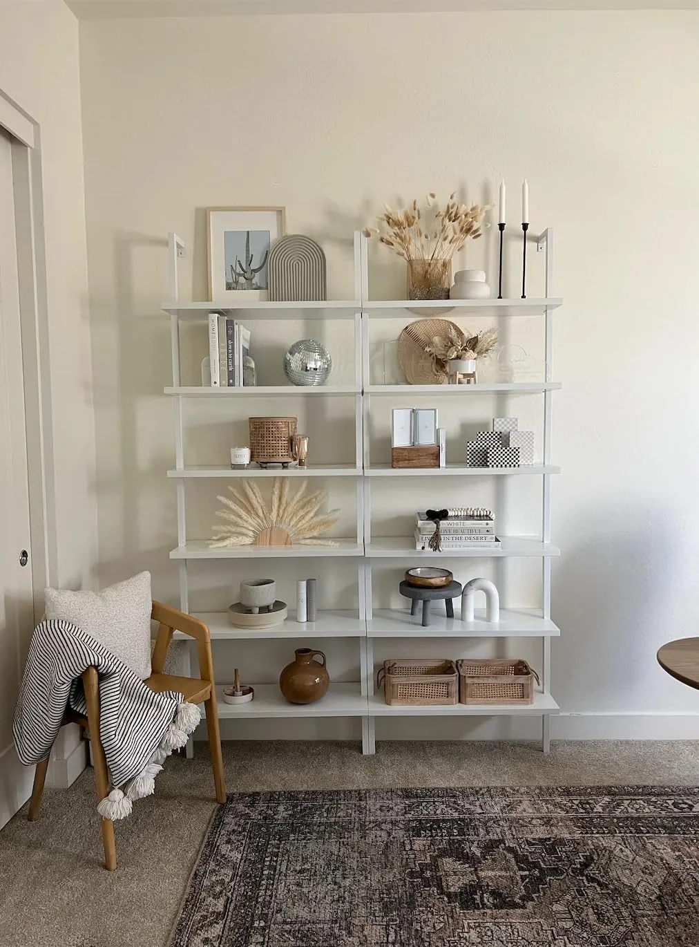 Nathan James Theo 6-Shelf Tall Modern Bookshelf, Wall Mount Ladder Shelf Bookcase with Wood and Industrial Metal Frame, Matte White