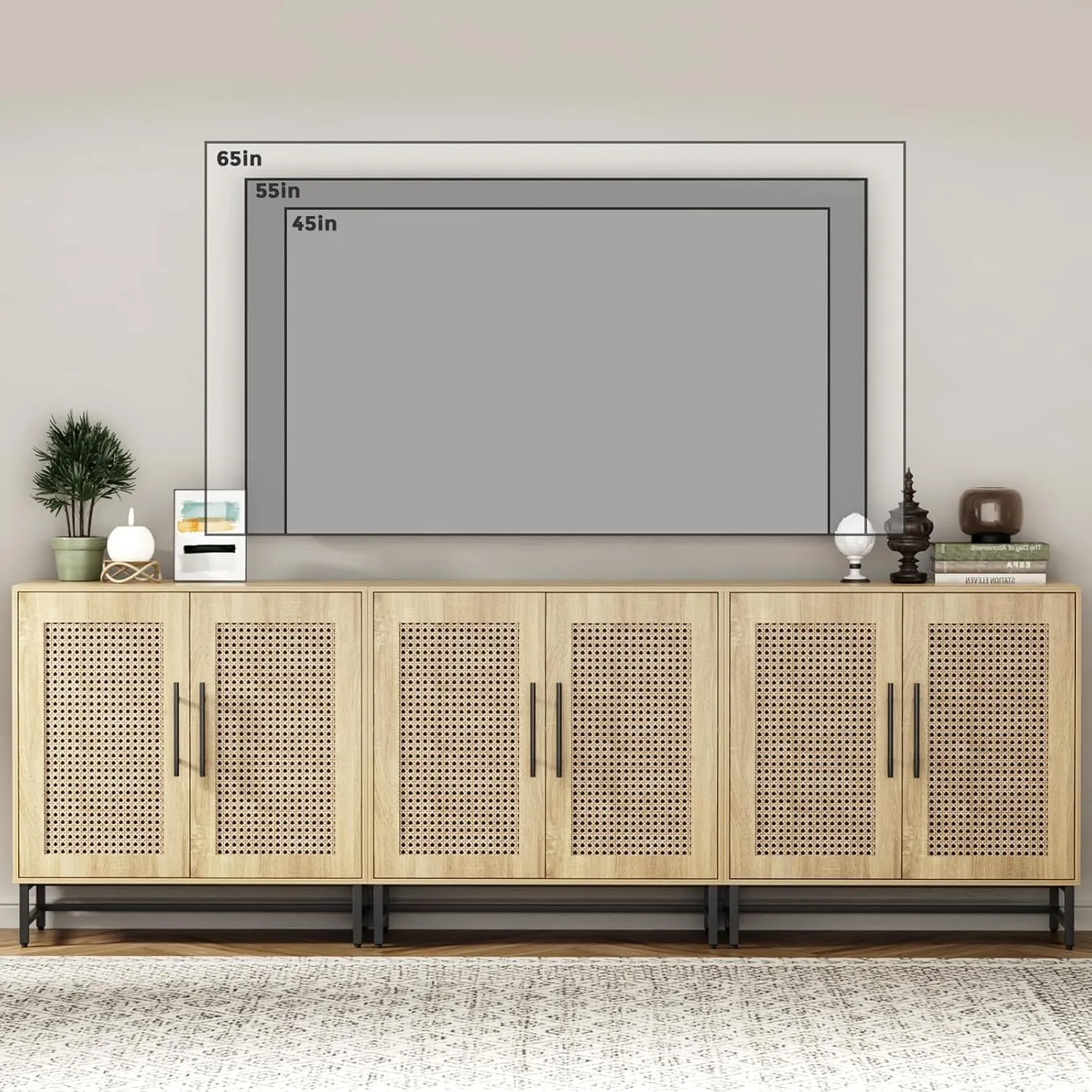 Natural Rattan Storage Cabinet, Free Standing Buffet Cabinet, Morden Sideboard and Buffet Storage, Wood Accent Cabinet for Living Room, Hallway, Entryway (1, Rattan)