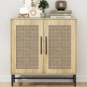 Natural Rattan Storage Cabinet, Free Standing Buffet Cabinet, Morden Sideboard and Buffet Storage, Wood Accent Cabinet for Living Room, Hallway, Entryway (1, Rattan)