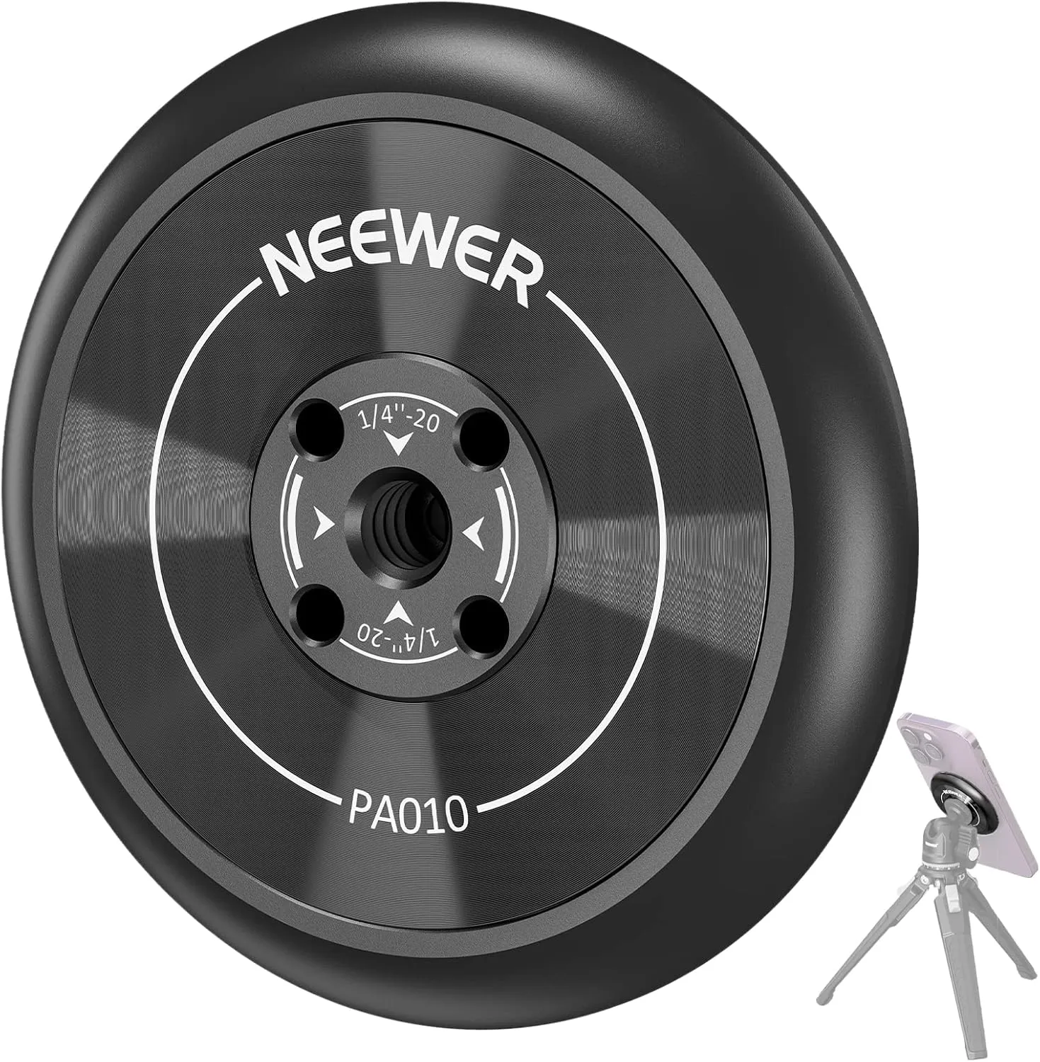 NEEWER Magnetic Phone Tripod Mount Adapter with 1/4" Holes Compatible with iPhone MagSafe Selfie Stick for 15 Pro Max 15 Plus 14 13 12 Pro Max Mini, Phone Holder for Ring Light Video Recording, PA010