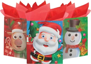 Neliblu Mega Pack Xmas Gift Bags - Traditional Holiday Character Christmas Gift Bags - Large Christmas Bag - Bulk Pack of 12
