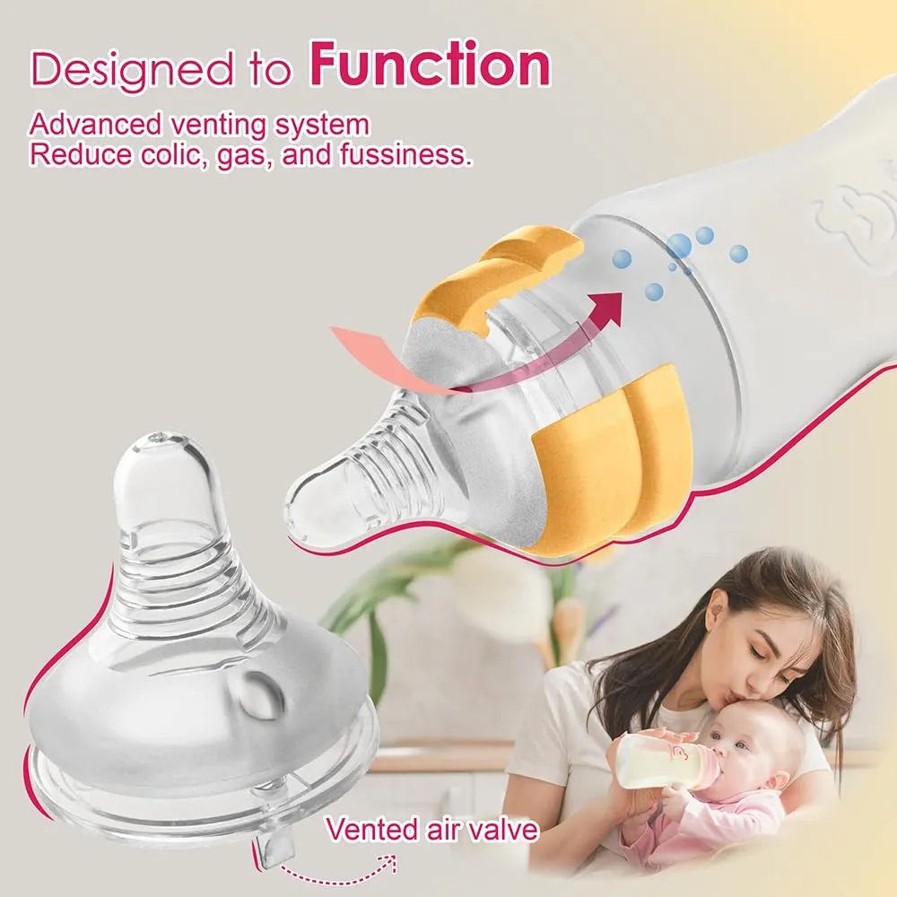 Nenesupply Silicone Baby Bottles Newborn Feeding Bottles Slow Flow Breastfeeding Bottle for Breastfed Babies Wide Neck 8oz Anti Colic Level 2 Nipple for 1  Month Infant Replace Spectra Bottle Pumping