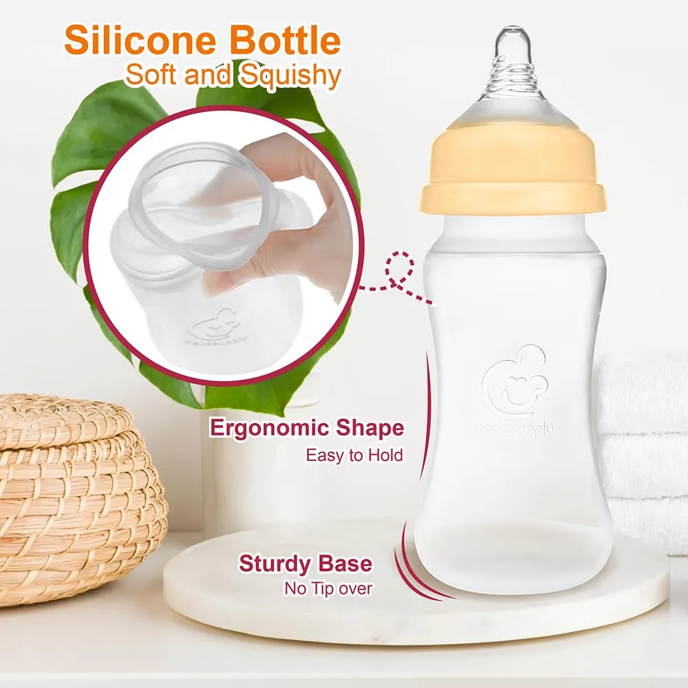 Nenesupply Silicone Baby Bottles Newborn Feeding Bottles Slow Flow Breastfeeding Bottle for Breastfed Babies Wide Neck 8oz Anti Colic Level 2 Nipple for 1  Month Infant Replace Spectra Bottle Pumping