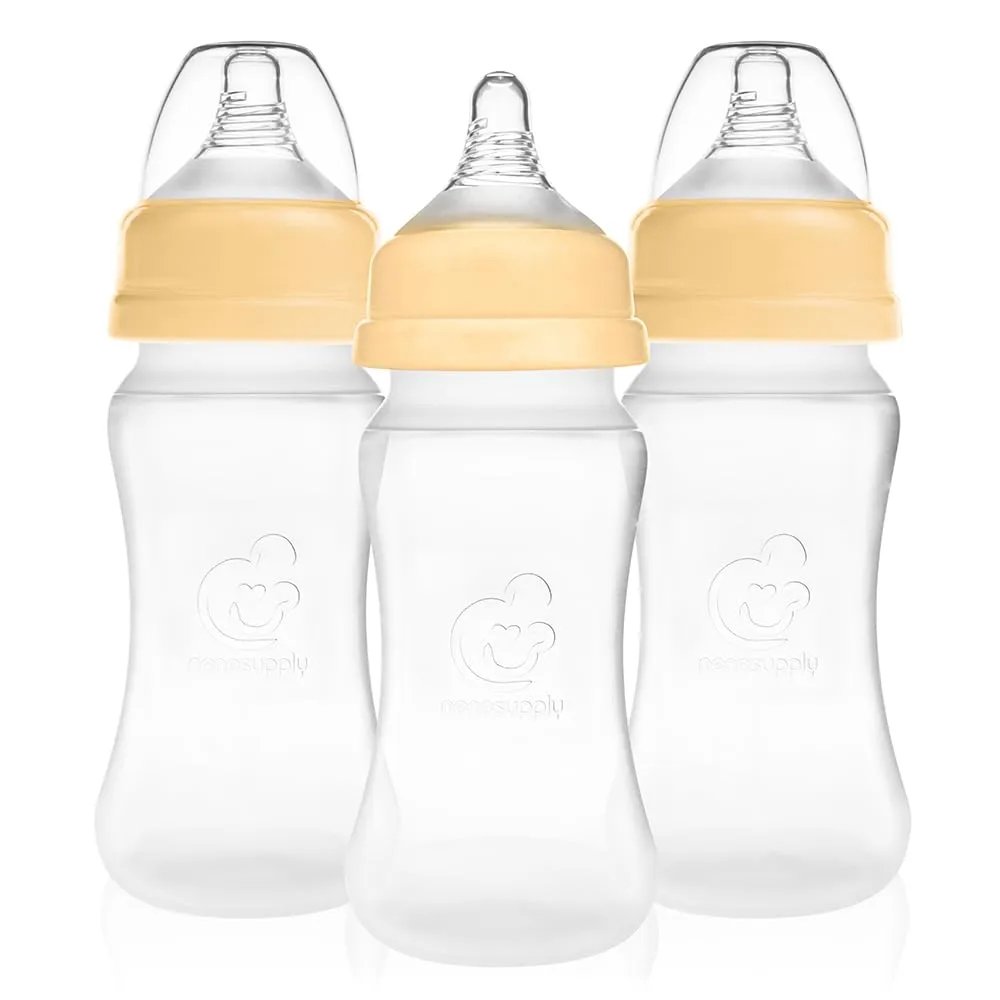 Nenesupply Silicone Baby Bottles Newborn Feeding Bottles Slow Flow Breastfeeding Bottle for Breastfed Babies Wide Neck 8oz Anti Colic Level 2 Nipple for 1  Month Infant Replace Spectra Bottle Pumping