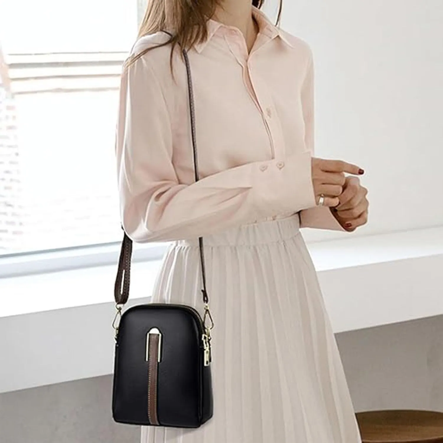 New Lychee Grain Leather Phone Bag,Cell Phone Purse Crossbody, Mini Stylish Lychee Pattern Shoulder Bag