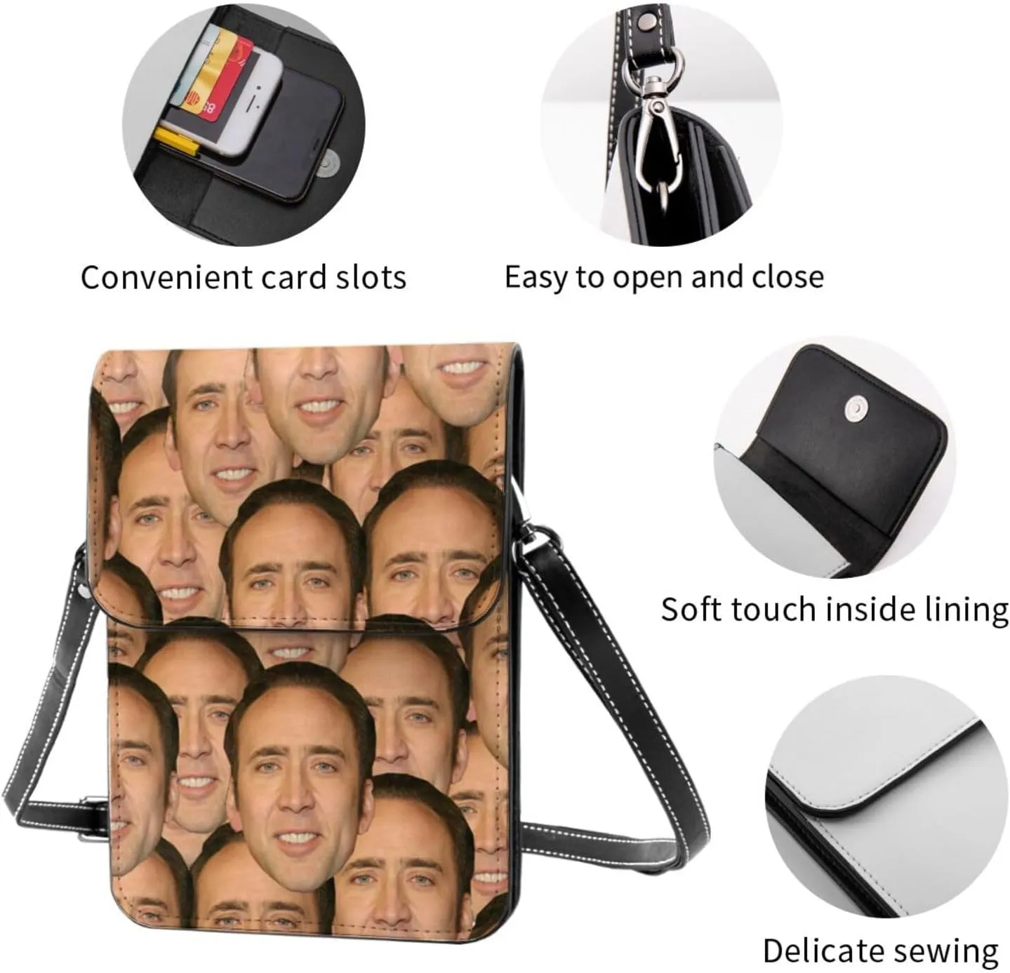 Nic-olas Cage Cell Phone Purse Crossbody Bag for Outdoor Travel Sports Camping Hiking Shoulder Bags