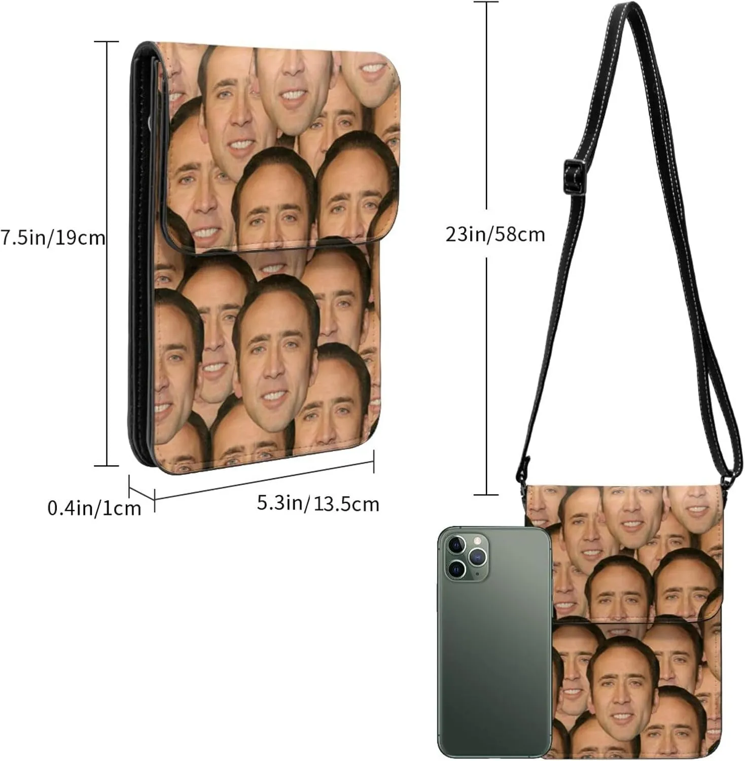 Nic-olas Cage Cell Phone Purse Crossbody Bag for Outdoor Travel Sports Camping Hiking Shoulder Bags