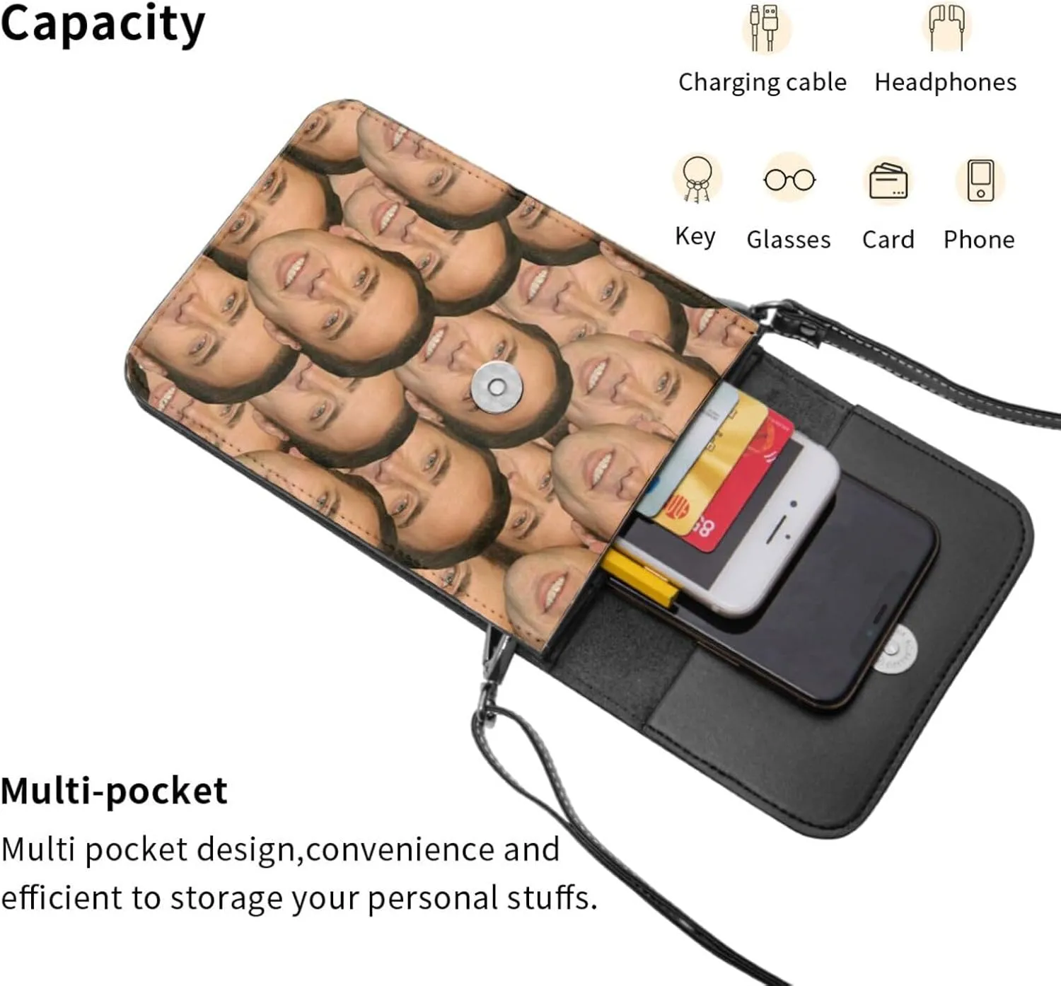 Nic-olas Cage Cell Phone Purse Crossbody Bag for Outdoor Travel Sports Camping Hiking Shoulder Bags