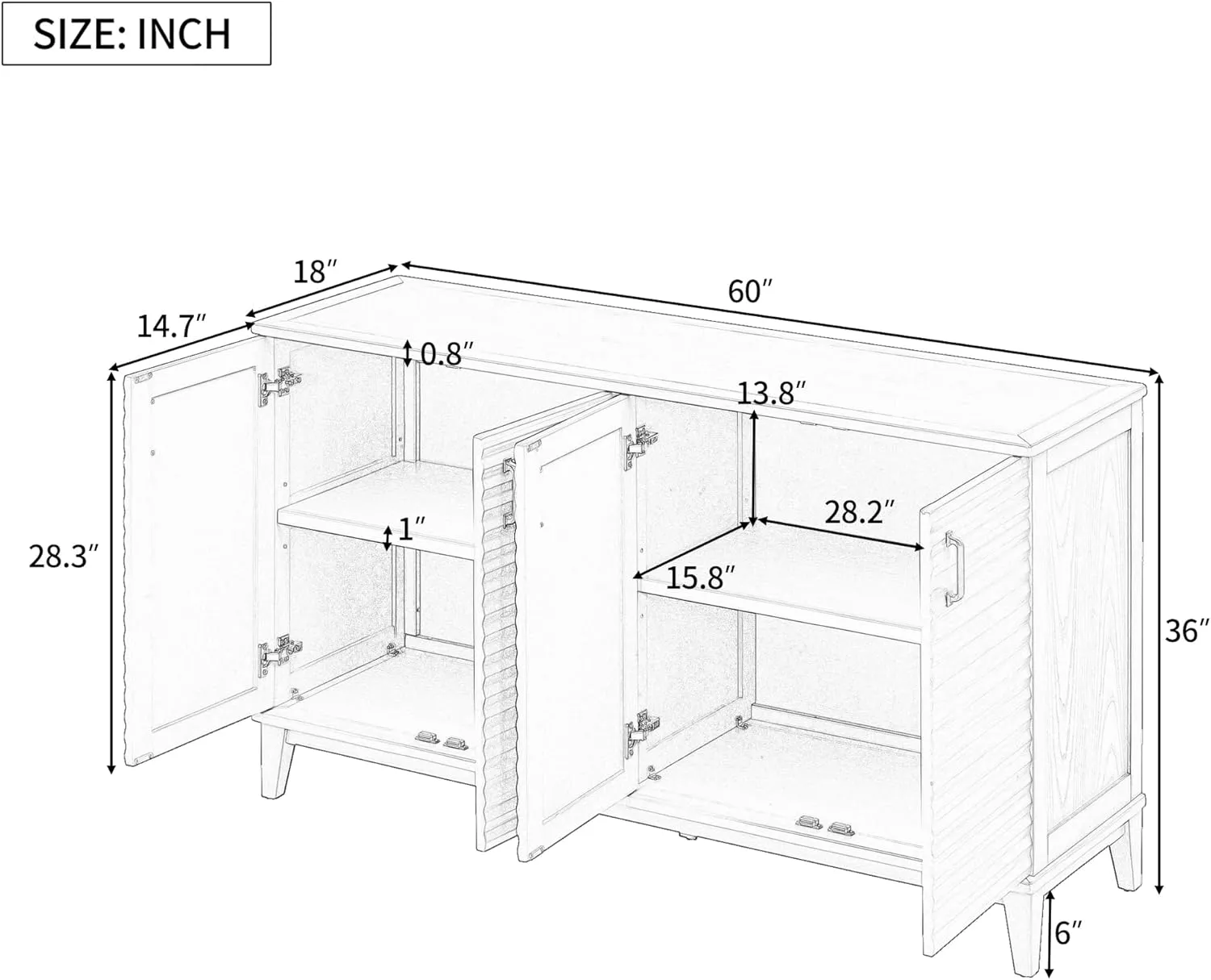 NicBex 60" Accent Storage Cabinet with 4 Doors, Metal Handles & Legs and Adjustable Shelves Modern Kitchen Cabinet Buffet Cabinet for Living Room, Kitchen, Office,Hallway,Navy