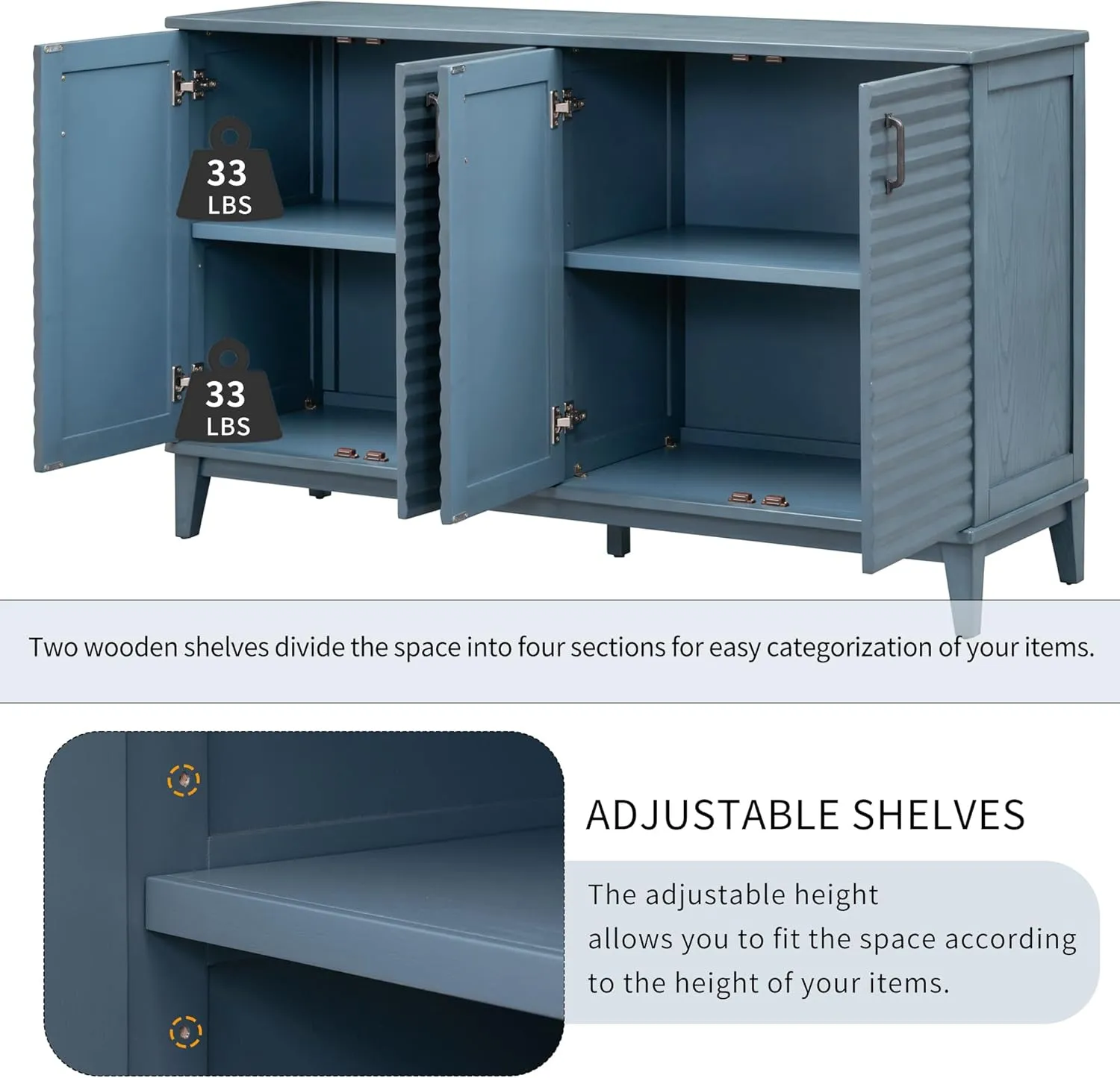 NicBex 60" Accent Storage Cabinet with 4 Doors, Metal Handles & Legs and Adjustable Shelves Modern Kitchen Cabinet Buffet Cabinet for Living Room, Kitchen, Office,Hallway,Navy