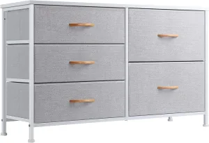 Nicehill Dresser for Bedroom with 5 Drawers, Storage Drawer Organizer, Wide Chest of Drawers for Closet, Clothes, Kids, Nursery, TV Stand with Storage Drawers, Wood Board, Fabric Drawers