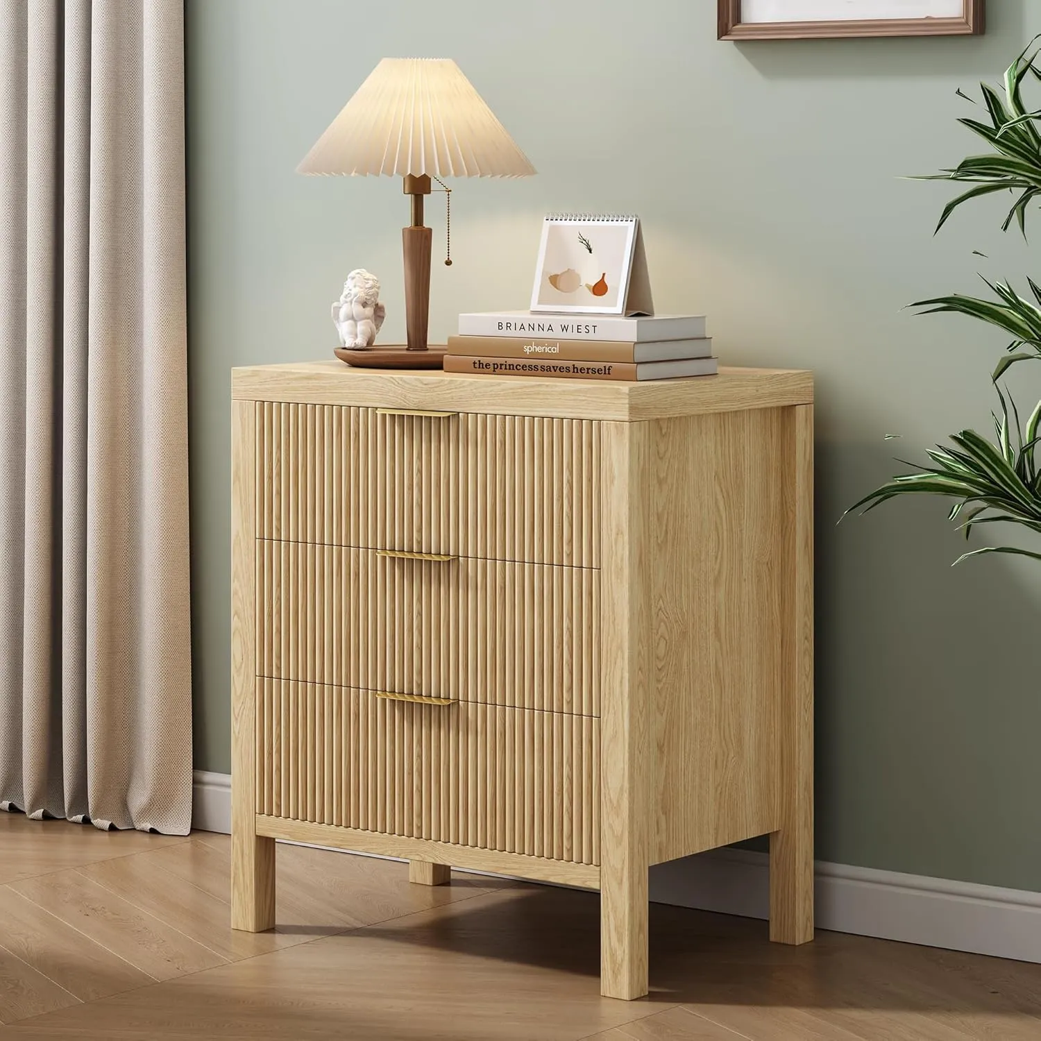 Nightstand, Small Nightstand for Bedroom, Modern Bedside Table with Wooden Frame, Dresser with 3 Drawers, Bedside Furniture, Night Stand, Natural
