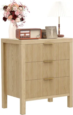 Nightstand, Small Nightstand for Bedroom, Modern Bedside Table with Wooden Frame, Dresser with 3 Drawers, Bedside Furniture, Night Stand, Natural