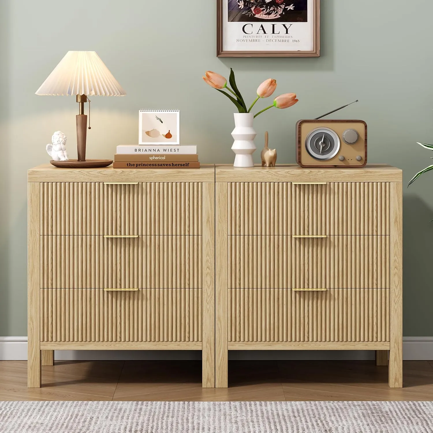 Nightstand, Small Nightstand for Bedroom, Modern Bedside Table with Wooden Frame, Dresser with 3 Drawers, Bedside Furniture, Night Stand, Natural