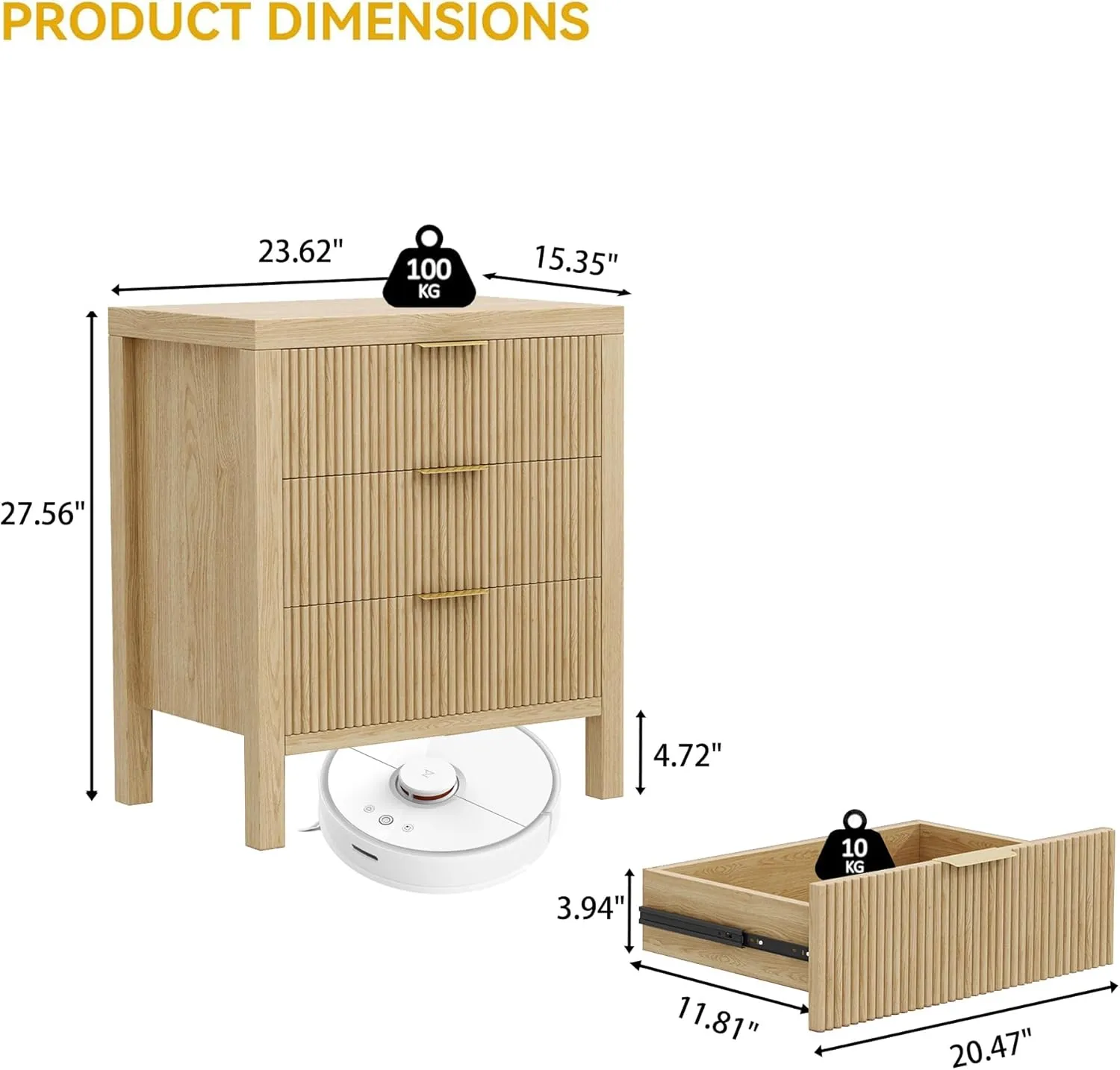 Nightstand, Small Nightstand for Bedroom, Modern Bedside Table with Wooden Frame, Dresser with 3 Drawers, Bedside Furniture, Night Stand, Natural
