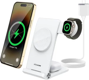 Nillkin 3 in 1 Charging Station for Apple Devices, Foldable&Portable Magsafe Charger Stand for iPhone 15/14/13/12 Pro Max/Pro, Only for Apple Watch Ultra/8/7/SE/6/5/4/3/2, for AirPods