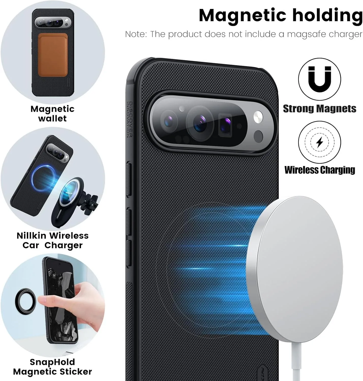 Nillkin for Google Pixel 9 Pro Magnetic Case, Compatible with Magsafe, Pixel 9 / Pixel 9 Pro 5G Phone Case Slim 6.34 inch Black