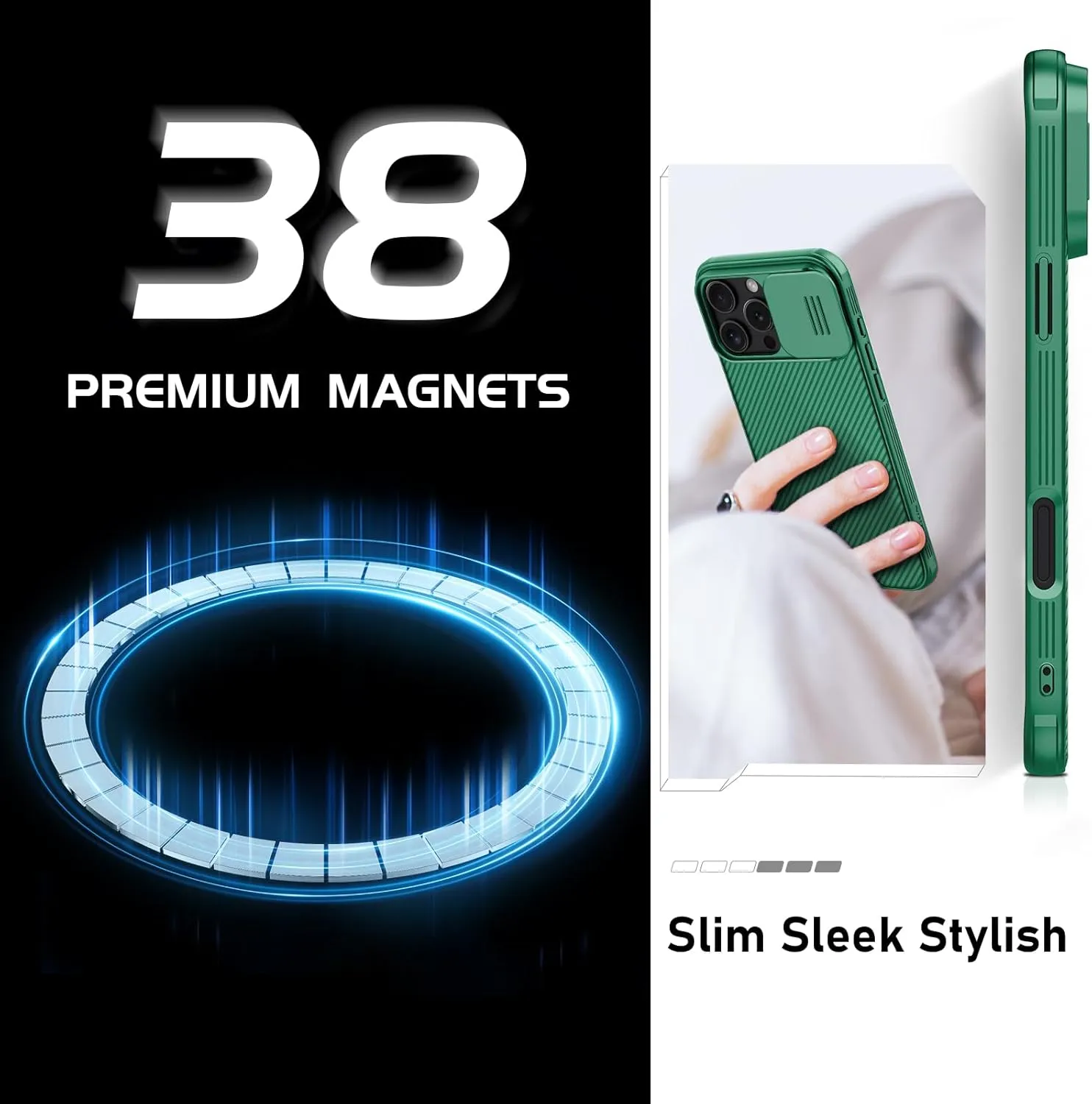 Nillkin for iPhone 16 Pro Case,Compatible with MagSafe, CamShield Pro 16 Pro 5G Phone Case with Camera Cover,Car Magnetic Mount Case 6.3’’, Built-in Magnet (Green)