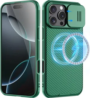 Nillkin for iPhone 16 Pro Case,Compatible with MagSafe, CamShield Pro 16 Pro 5G Phone Case with Camera Cover,Car Magnetic Mount Case 6.3’’, Built-in Magnet (Green)