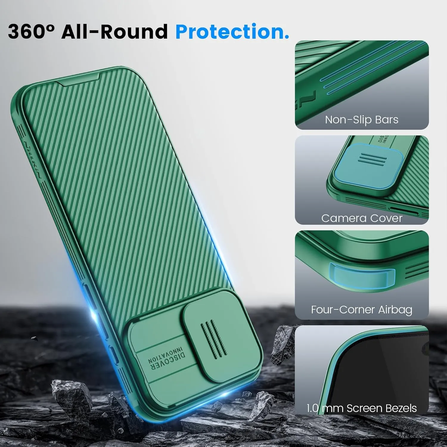 Nillkin for iPhone 16 Pro Case,Compatible with MagSafe, CamShield Pro 16 Pro 5G Phone Case with Camera Cover,Car Magnetic Mount Case 6.3’’, Built-in Magnet (Green)