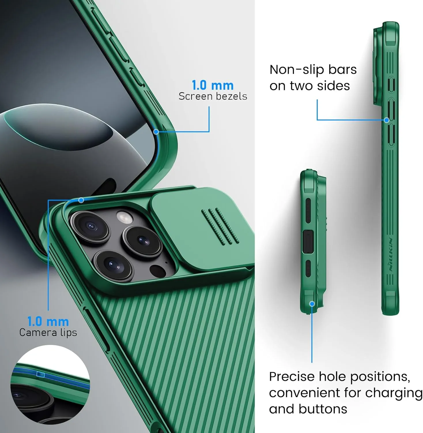 Nillkin for iPhone 16 Pro Case,Compatible with MagSafe, CamShield Pro 16 Pro 5G Phone Case with Camera Cover,Car Magnetic Mount Case 6.3’’, Built-in Magnet (Green)