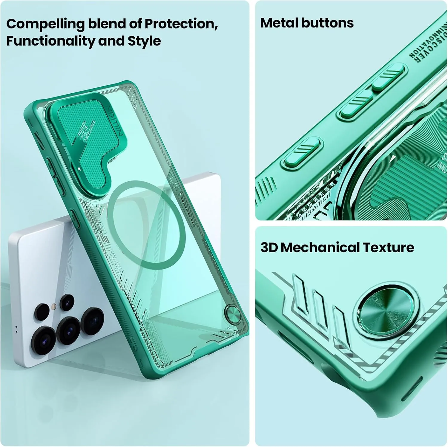 Nillkin Magnetic for Galaxy S25 Ultra Case Clear, Compatible with Magsafe, Never Yellow & Biodegradable Material, Translucent Case with Kickstand & Camera Cover for Samsung Galaxy S25 Ultra, Green