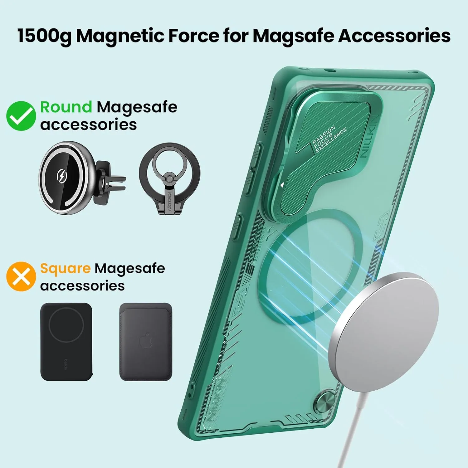 Nillkin Magnetic for Galaxy S25 Ultra Case Clear, Compatible with Magsafe, Never Yellow & Biodegradable Material, Translucent Case with Kickstand & Camera Cover for Samsung Galaxy S25 Ultra, Green