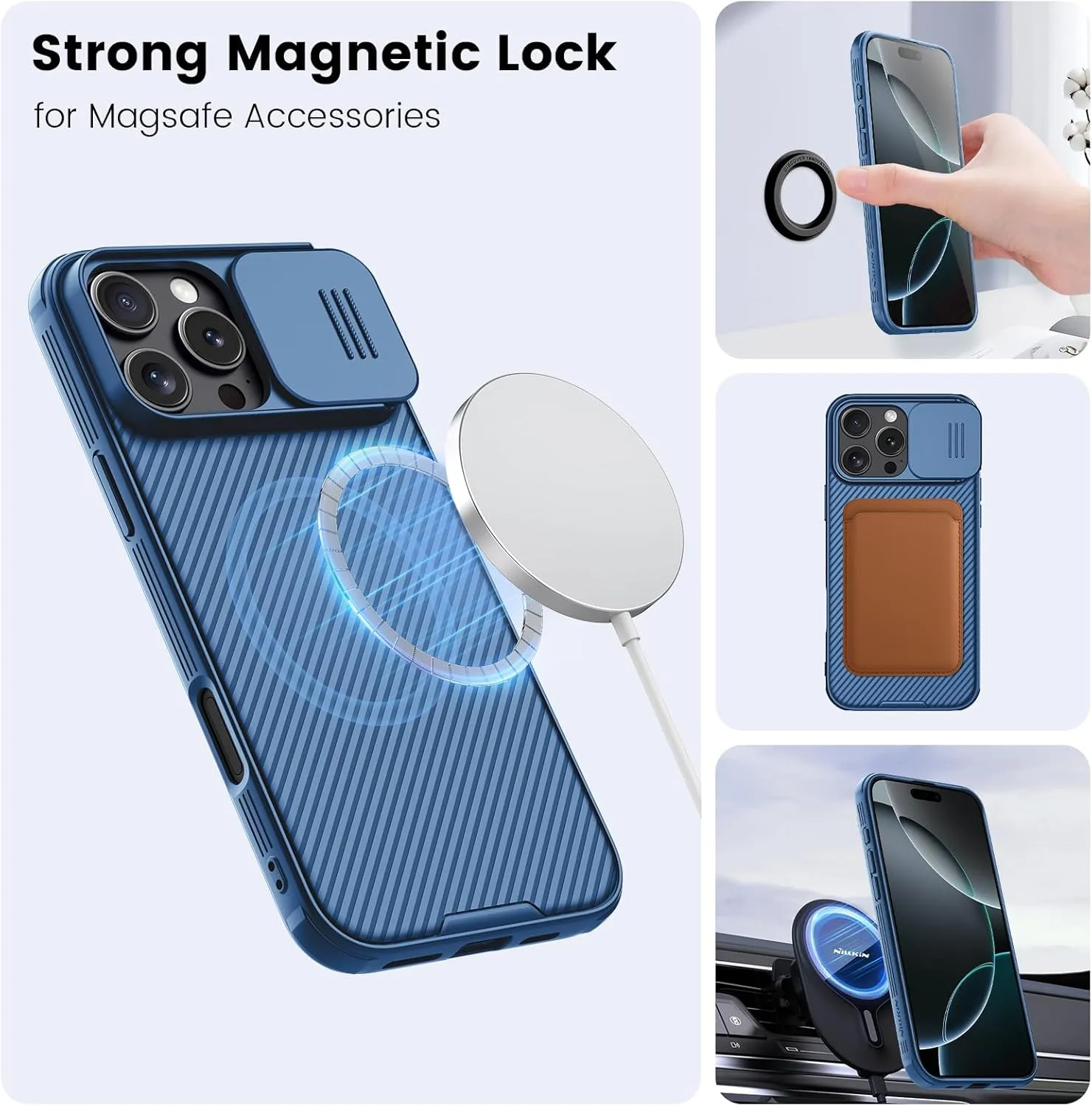 Nillkin Magnetic for iPhone 16 Pro Case, Upgraded Slide Camera Cover, Compatible with Magsafe, Slim Shockproof Protective Phone Case for 16 Pro 6.3 inch, Blue