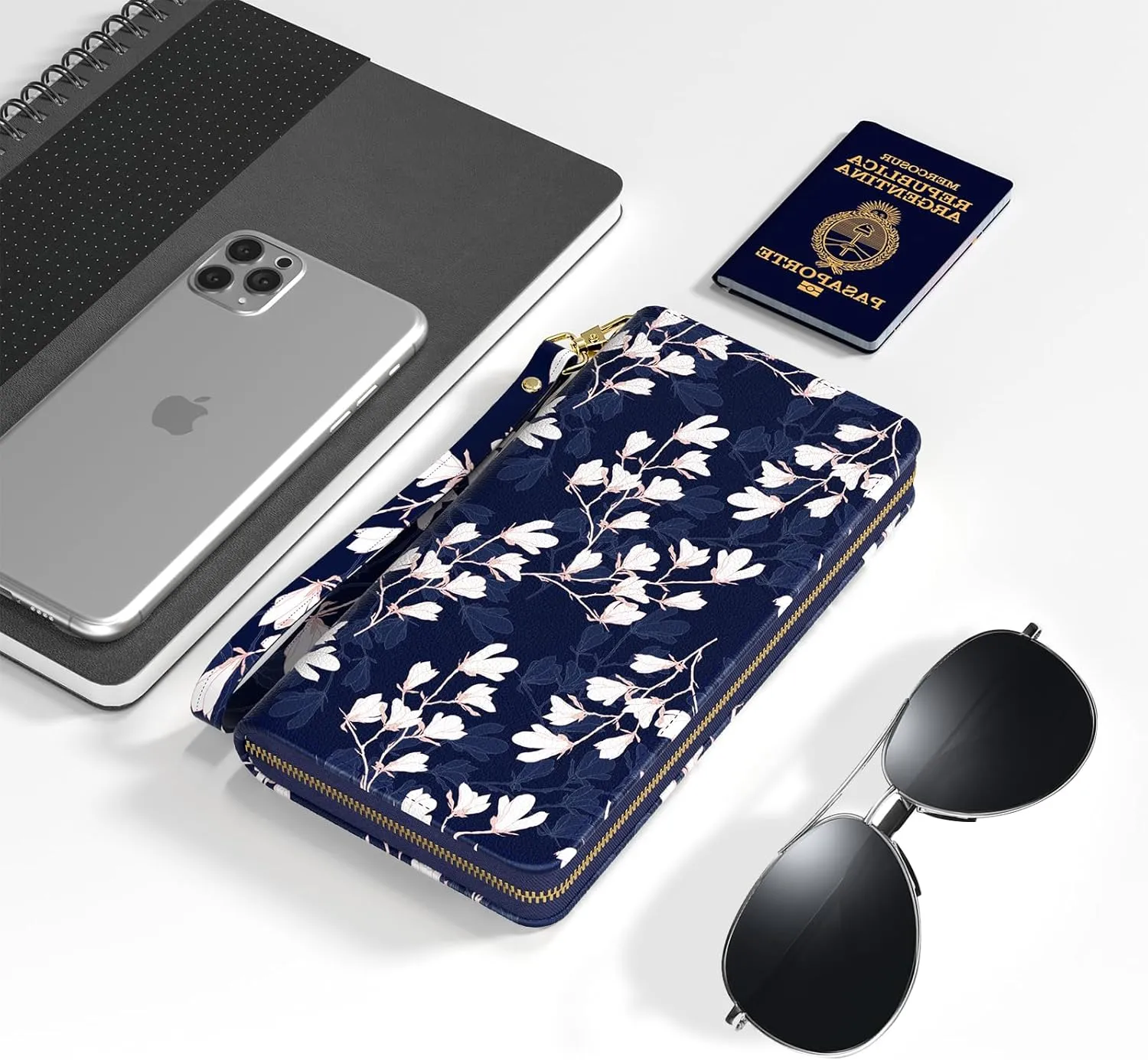 Nipichsha Womens Wallet, RFID Wristlet Wallet for Women, Cute Ladies Purse, Large Credit Card Clutch Purse, Leather Card Holder Wallets with Zipper & Phone Holder, Abstract Flowers