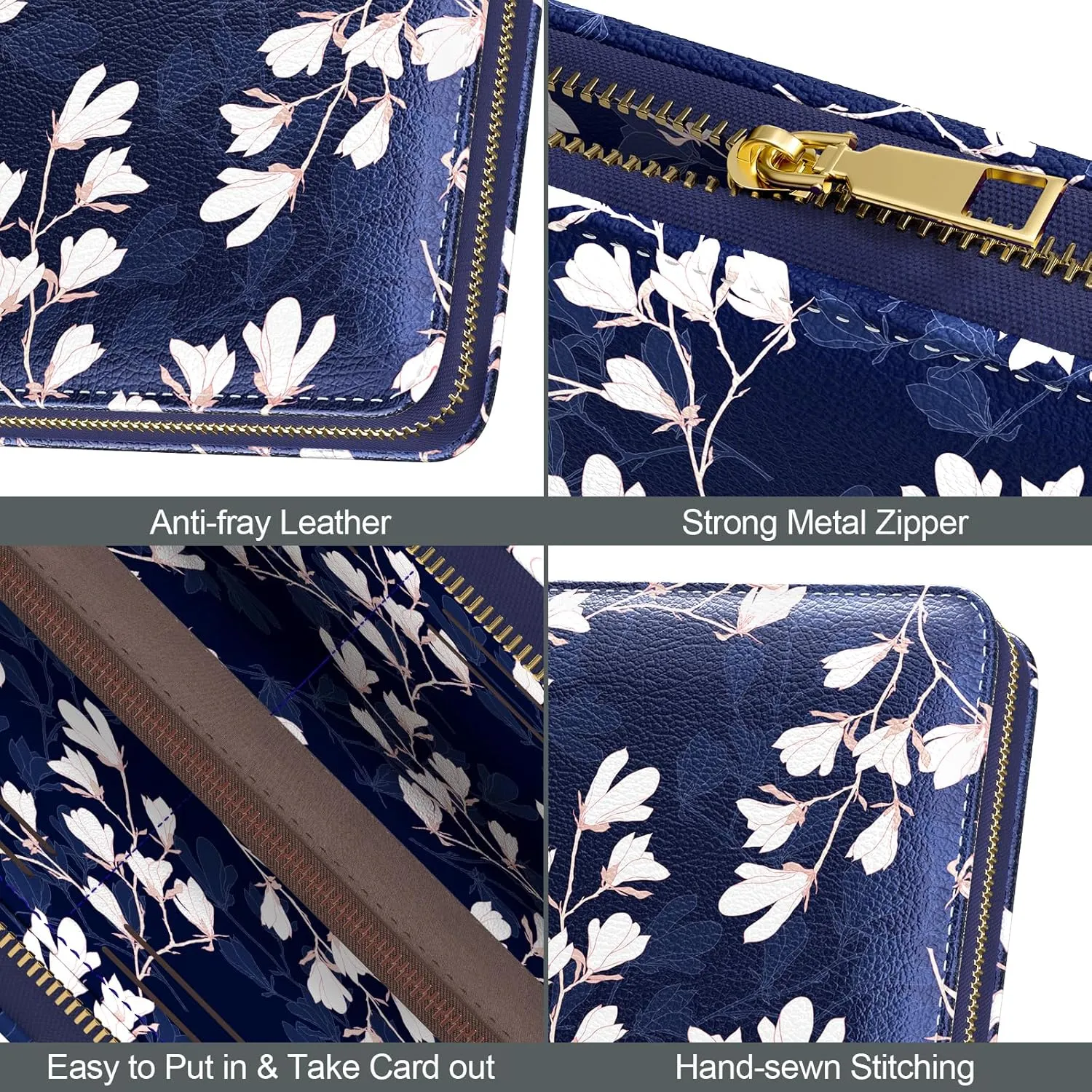 Nipichsha Womens Wallet, RFID Wristlet Wallet for Women, Cute Ladies Purse, Large Credit Card Clutch Purse, Leather Card Holder Wallets with Zipper & Phone Holder, Abstract Flowers