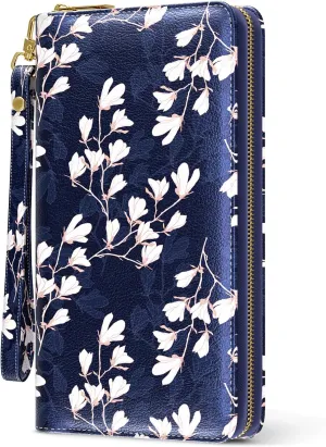 Nipichsha Womens Wallet, RFID Wristlet Wallet for Women, Cute Ladies Purse, Large Credit Card Clutch Purse, Leather Card Holder Wallets with Zipper & Phone Holder, Abstract Flowers