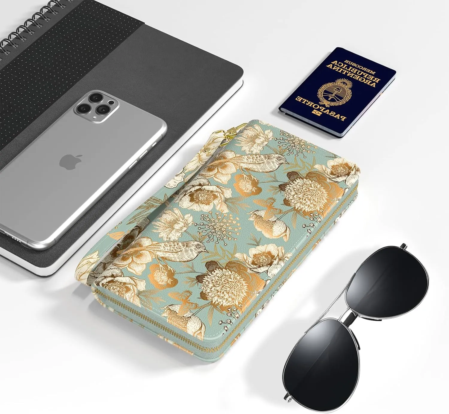 Nipichsha Womens Wallet, RFID Wristlet Wallet for Women, Cute Ladies Purse, Large Credit Card Clutch Purse, Leather Card Holder Wallets with Zipper & Phone Holder, Blooming Flowers