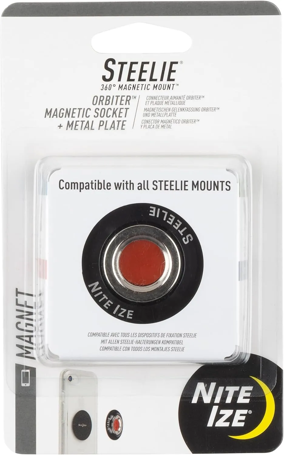 Nite Ize Steelie Orbiter Magnetic Socket and Metal Plate - Car Mobile Phone Holder - Phone Metal Plate - Magnetic Phone Holder - Black